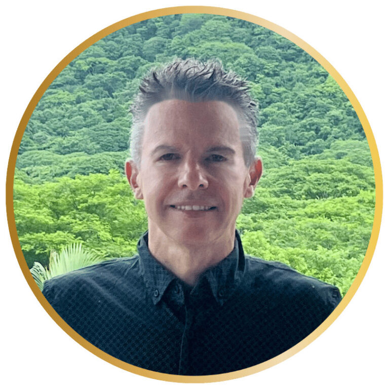 Portrait photo of Primal Reset Doc, Matt Henderson with a gold round frame and jungle background